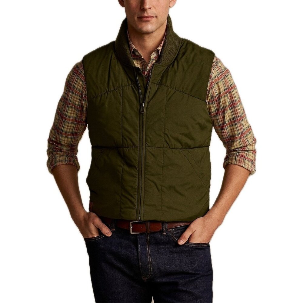 Ralph Lauren Men’s Heritage Preppy Quilted Vest M Olive Green Plaid Lining